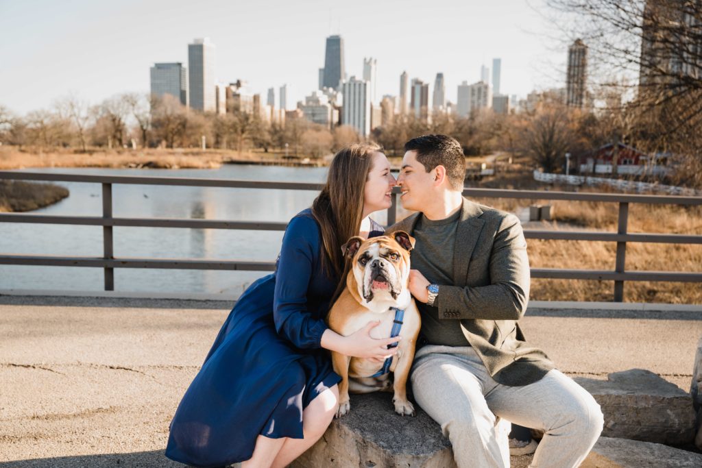 Lincoln Park engagement with bulldog